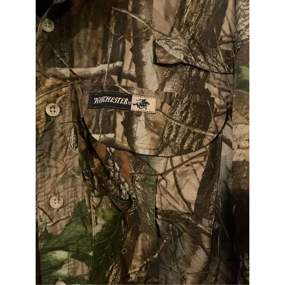 Winchester Mens RealTree Hardwoods Camo Button-Down Shirt Size XL